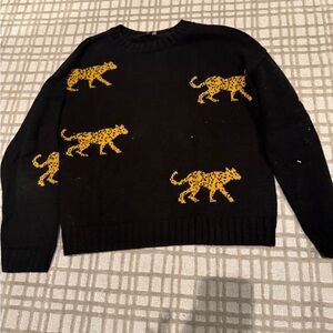 RAILS Black Sweater with Yellow Leopard Design